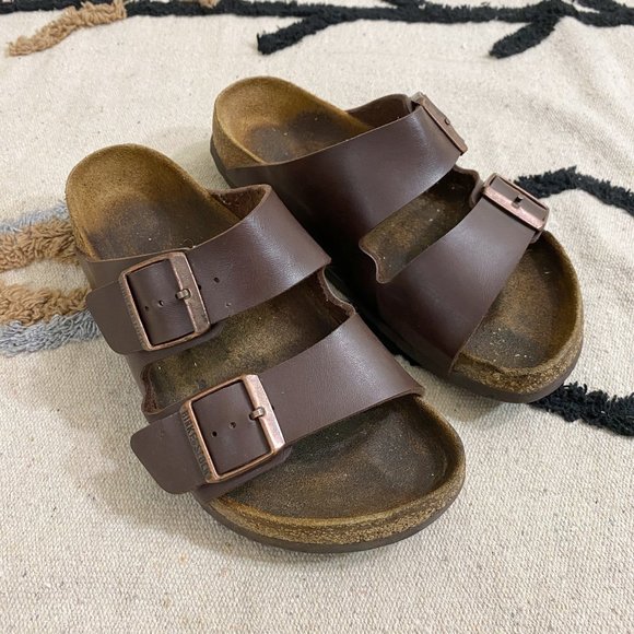 Birkenstock Shoes - Birkenstock Brown Faux Leather Arizona Sandals Adjustable Straps Made in Germany